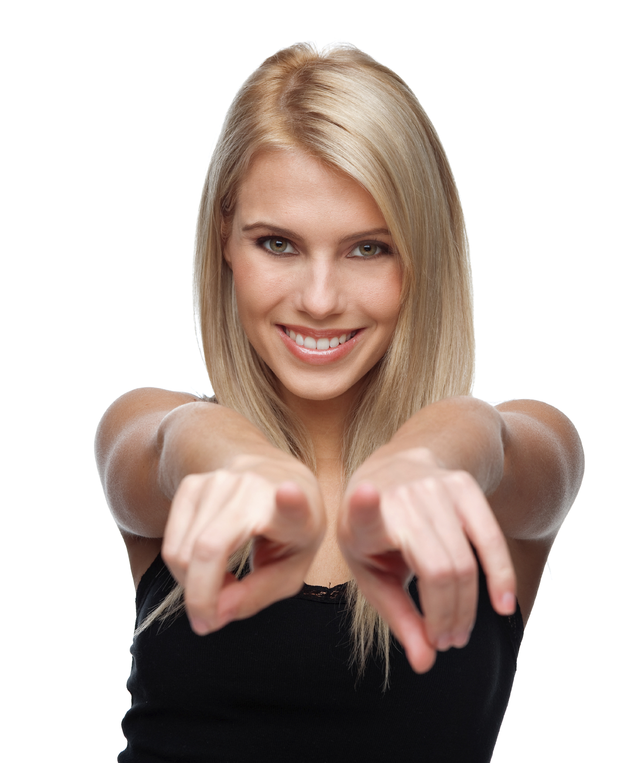 Young beautiful girl pointing at you